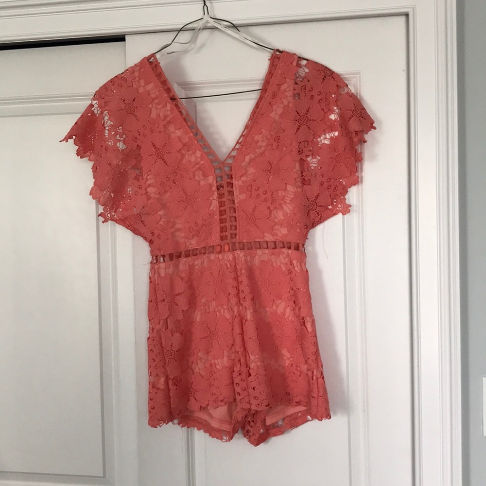 Coral cut out romper
